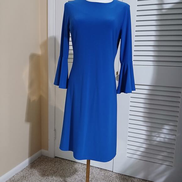 Tommy HIlfiger SZ 2 Royal Blue Long-bell-sleeved Knee-Length Hidden Zipper Dress - Picture 3 of 11